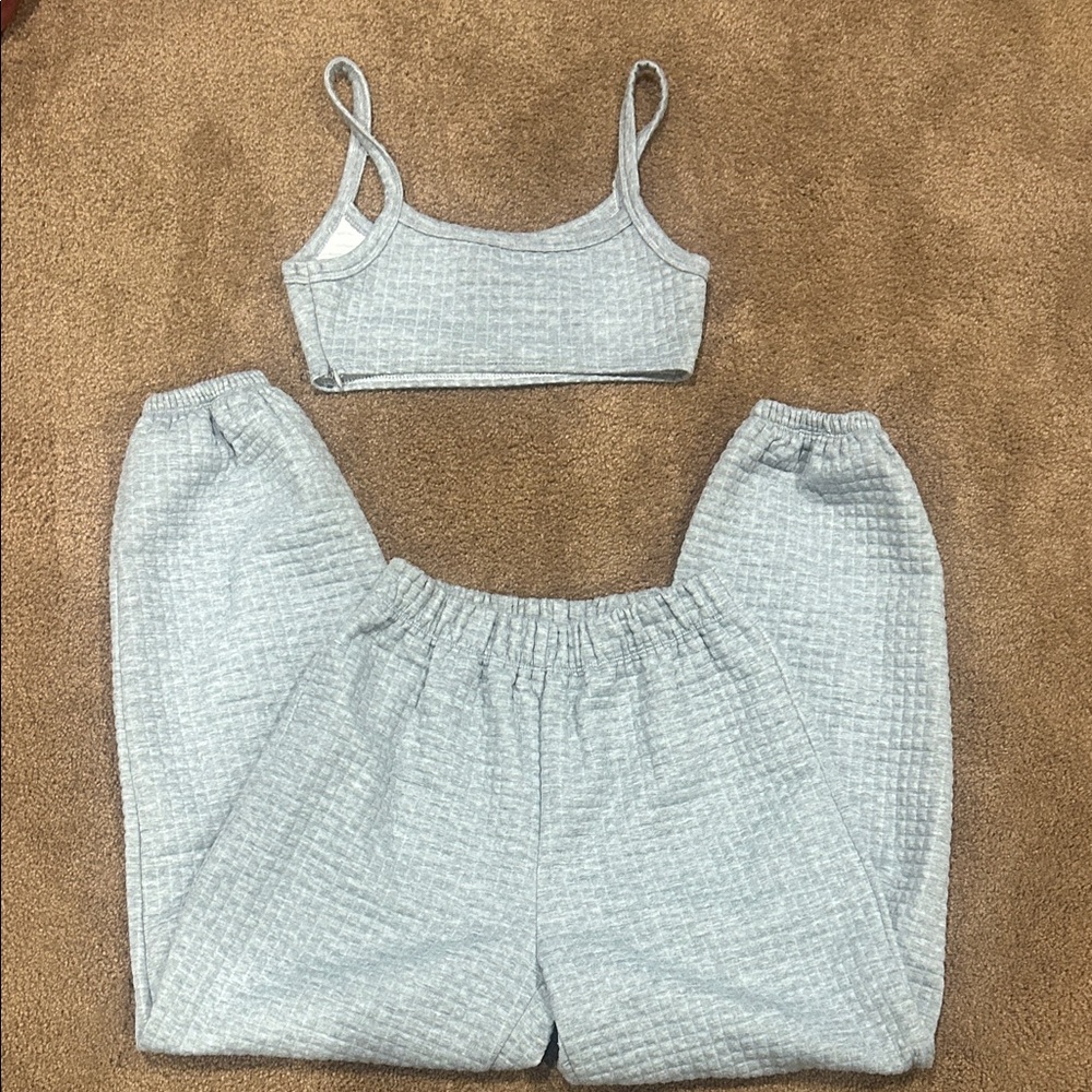 Princess Polly Gray Textured Crop Top and Jogger Set